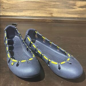CROCS Springi Ballet Flats Navy Citrus Woven Elastic Trim Size 8